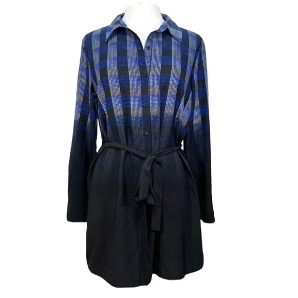 Thakoon Ombre Degraded Check Belted Long Sleeve Mini Dress Tunic Size Medium New - Picture 5 of 10